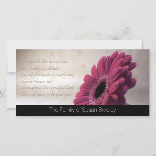 Gerbera-Beileid danken Ihnen Foto-Karte 2 Dankeskarte (Vorderseite)