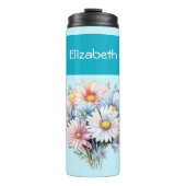 Gerbera Blume 6 Fotos blau Thermosbecher (Vorderseite)