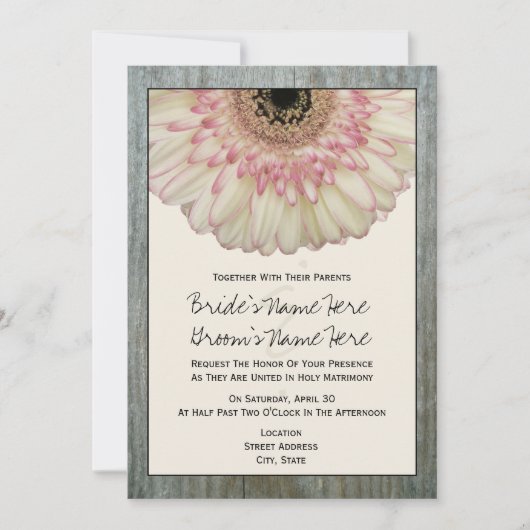 Gerbera Daisy & Barnwood Wedding Einladung (Vorderseite)