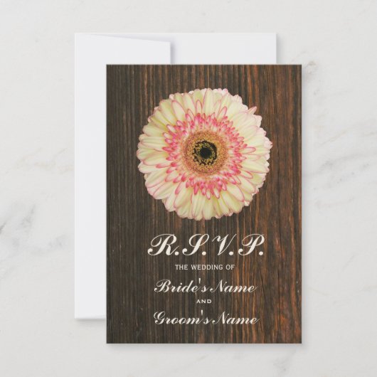 Gerbera Daisy & Barnwood Wedding RSVP (Vorderseite)