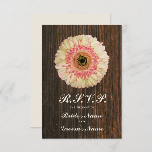 Gerbera Daisy & Barnwood Wedding RSVP (Vorne/Hinten)