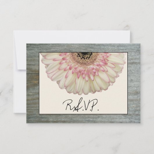 Gerbera Daisy & Barnwood Wedding RSVP (Vorderseite)