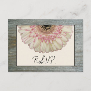Gerbera Daisy & Barnwood Wedding RSVP Karte