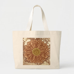 Gerbera Daisy Block Print - braun und braun Jumbo Stoffbeutel