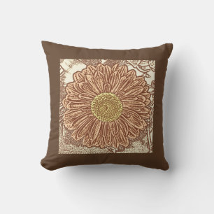 Gerbera Daisy Block Print - braun und braun Kissen