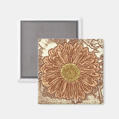 Gerbera Daisy Block Print - braun und braun Magnet (Vorderseite/Rückseite)