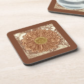Gerbera Daisy Block Print - braun und braun Untersetzer (Linke Seite)