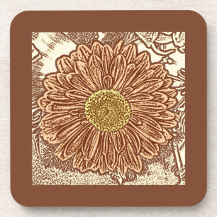 Gerbera Daisy Block Print - braun und braun Untersetzer