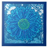 Gerbera Daisy Block Print, Cerulean & Indigo Blue  Fliese (Vorderseite)