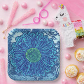 Gerbera Daisy Block Print, Cerulean & Indigo Blue Pappteller (Party)