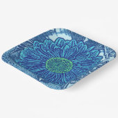 Gerbera Daisy Block Print, Cerulean & Indigo Blue Pappteller (Gewinkelt)