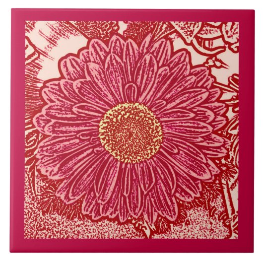 Gerbera Daisy Block Print, Coral und Peach Fliese (Vorderseite)