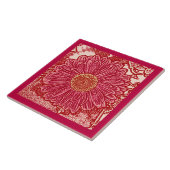 Gerbera Daisy Block Print, Coral und Peach Fliese (Seite)