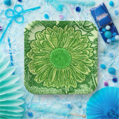 Gerbera Daisy Block Print, Emerald & Lime Green Pappteller (Party)