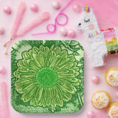 Gerbera Daisy Block Print, Emerald & Lime Green Pappteller (Party)