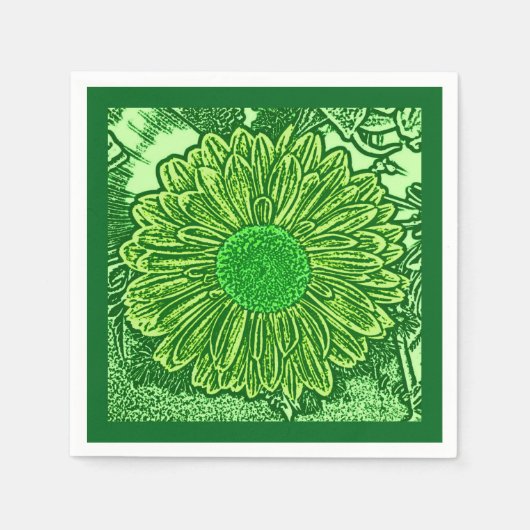 Gerbera Daisy Block Print, Emerald & Lime Green Serviette (Vorderseite)