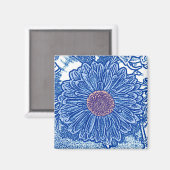 Gerbera Daisy Block Print - Kobalt blau Magnet (Vorderseite/Rückseite)