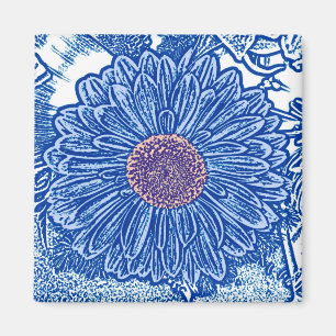 Gerbera Daisy Block Print - Kobalt blau Magnet