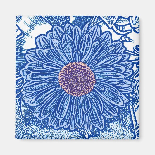 Gerbera Daisy Block Print - Kobalt blau Magnet (Vorne)