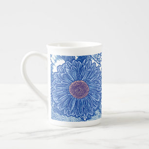 Gerbera Daisy Block Print - Kobalt blau Porzellantasse