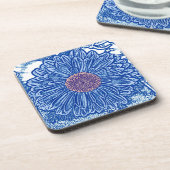 Gerbera Daisy Block Print - Kobalt blau Untersetzer (Linke Seite)