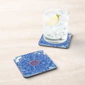 Gerbera Daisy Block Print - Kobalt blau Untersetzer (Rechte Seite)