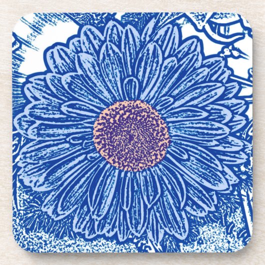 Gerbera Daisy Block Print - Kobalt blau Untersetzer (Vorderseite)