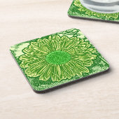 Gerbera Daisy Block Print - Limettengrün Getränkeuntersetzer (Linke Seite)