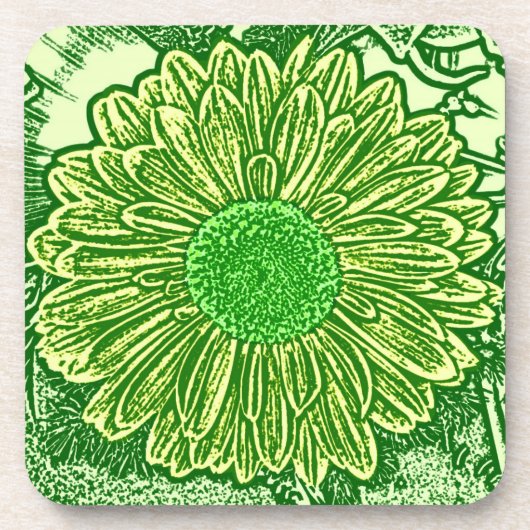 Gerbera Daisy Block Print - Limettengrün Getränkeuntersetzer (Vorderseite)