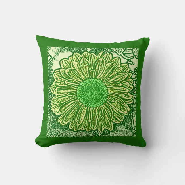 Gerbera Daisy Block Print - Limettengrün Kissen (Vorderseite)