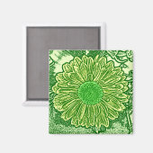 Gerbera Daisy Block Print - Limettengrün Magnet (Vorderseite/Rückseite)