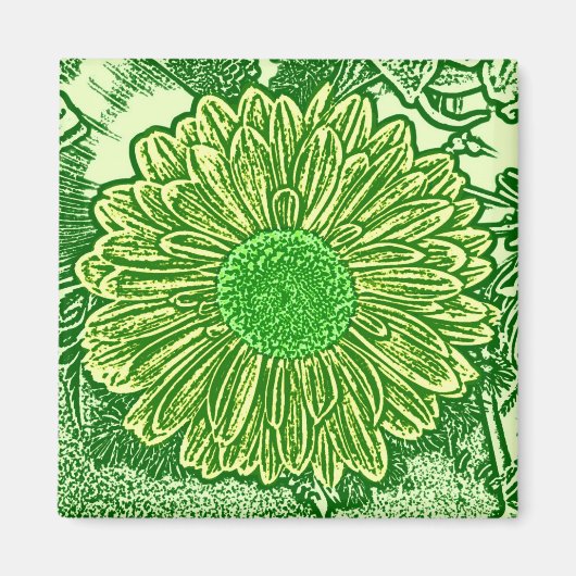 Gerbera Daisy Block Print - Limettengrün Magnet (Vorne)