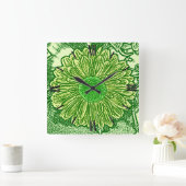 Gerbera Daisy Block Print - Limettengrün Quadratische Wanduhr (Zuhause)
