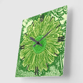 Gerbera Daisy Block Print - Limettengrün Quadratische Wanduhr (Winkel)