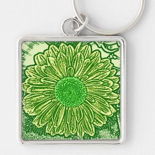 Gerbera Daisy Block Print - Limettengrün Schlüsselanhänger (Vorne)