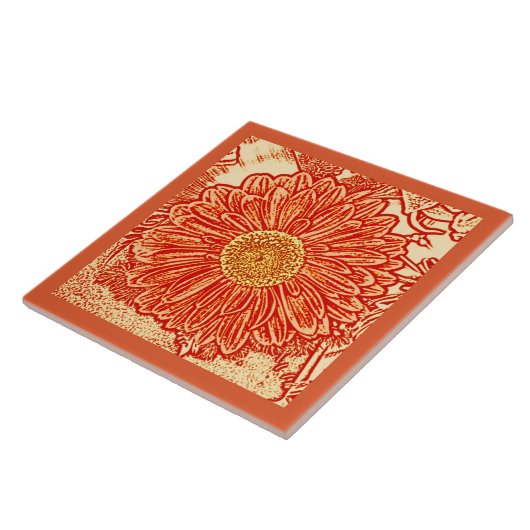 Gerbera Daisy Block Print, Mandarin Orange Fliese (Seite)