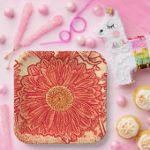 Gerbera Daisy Block Print, Mandarin Orange Pappteller (Party)