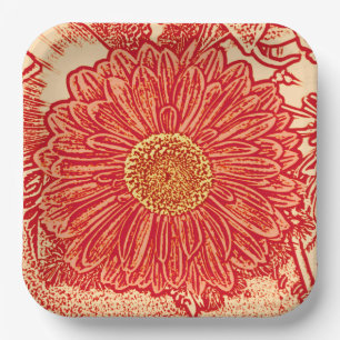 Gerbera Daisy Block Print, Mandarin Orange Pappteller