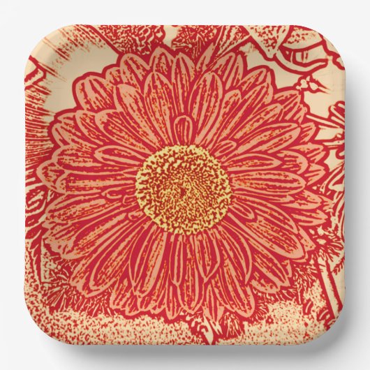 Gerbera Daisy Block Print, Mandarin Orange Pappteller (Vorderseite)