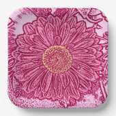 Gerbera Daisy Block Print, Maroon & Pastel Pink Pappteller (Vorderseite)