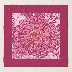 Gerbera Daisy Block Print, Maroon und Pink Schal