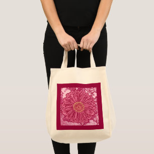 Gerbera Daisy Block Print, Maroon und Pink Tragetasche