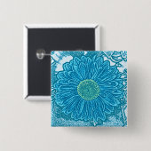 Gerbera Daisy Block Print - Meerblau Button (Vorne & Hinten)