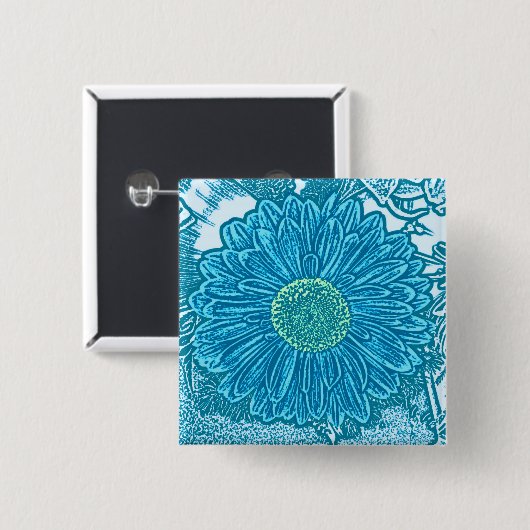 Gerbera Daisy Block Print - Meerblau Button (Vorne & Hinten)