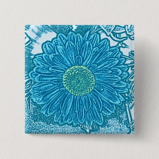 Gerbera Daisy Block Print - Meerblau Button (Vorderseite)