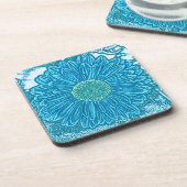 Gerbera Daisy Block Print - Meerblau Getränkeuntersetzer (Linke Seite)