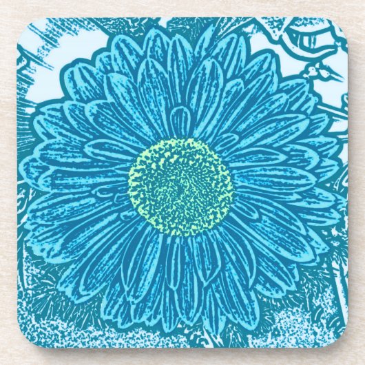 Gerbera Daisy Block Print - Meerblau Getränkeuntersetzer (Vorderseite)