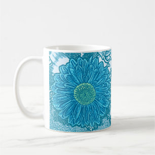Gerbera Daisy Block Print - Meerblau Kaffeetasse