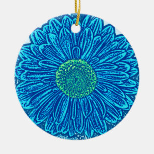 Gerbera Daisy Block Print - Meerblau Keramik Ornament