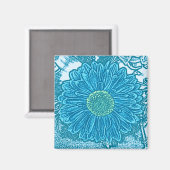 Gerbera Daisy Block Print - Meerblau Magnet (Vorderseite/Rückseite)